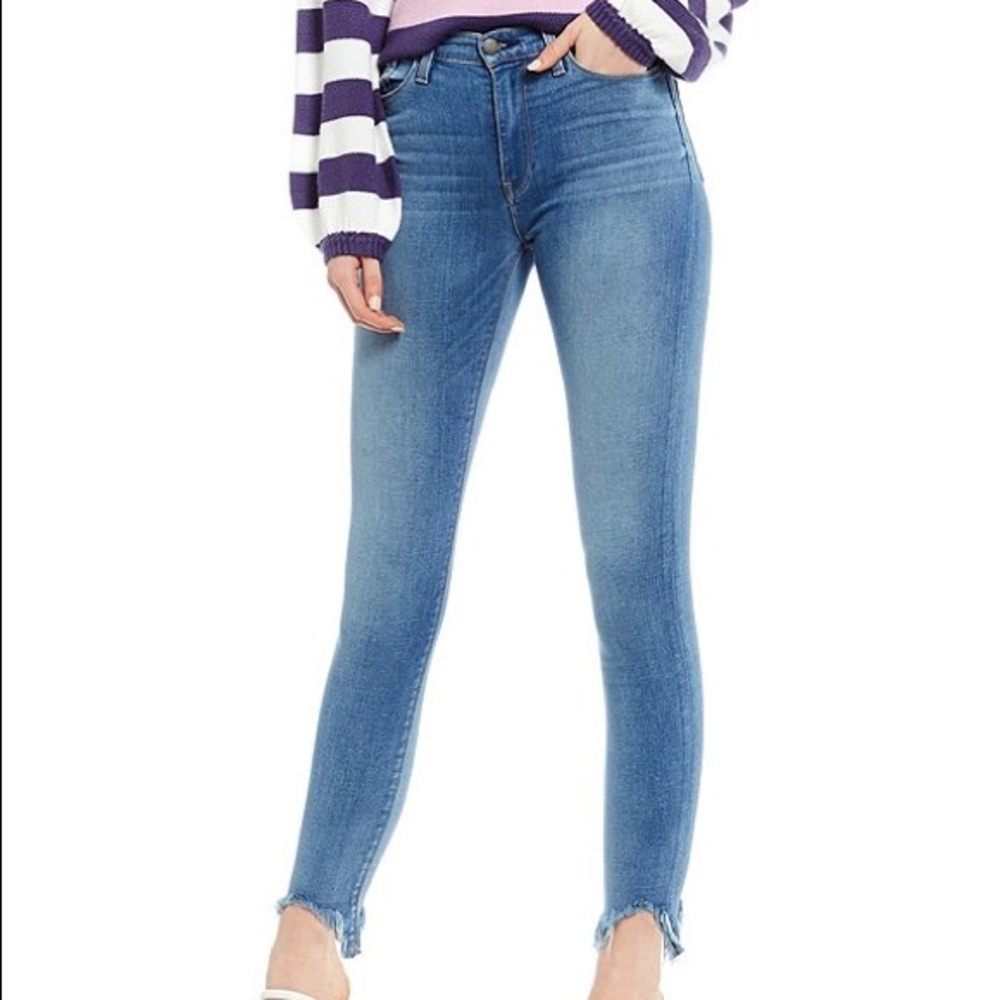 LOFT High Rise Skinny Ankle Jeans w/ raw notch hem